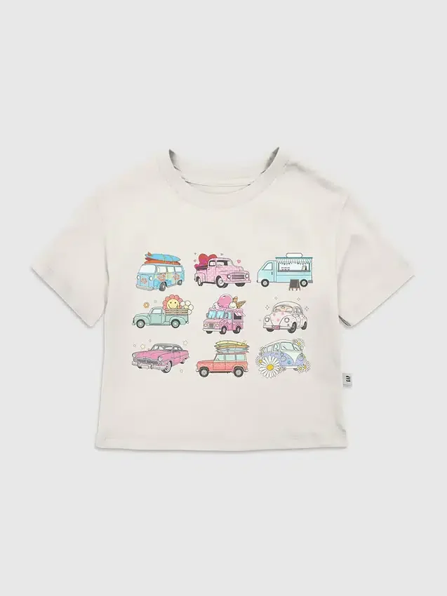T-shirt med tryck för småbarn: Lastbilar och bilar