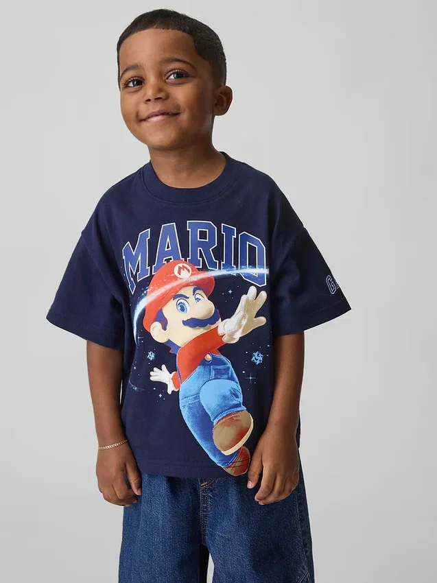 T-shirt med överdimensionerat tryck för småbarn – Super Mario
