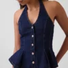 Tajt denimtop med halterneck och peplum