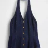 Tajt denimtop med halterneck och peplum