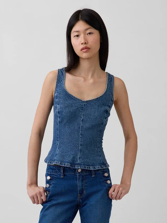 Tajt peplum-top i denim