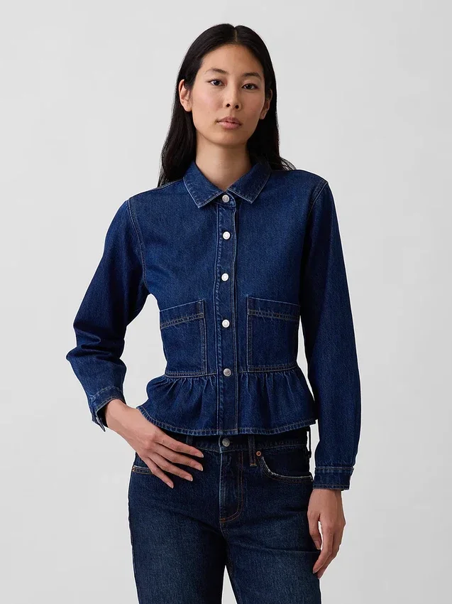 Tajt peplum-top i denim