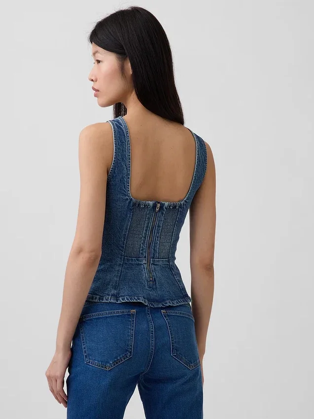 Tajt peplum-top i denim