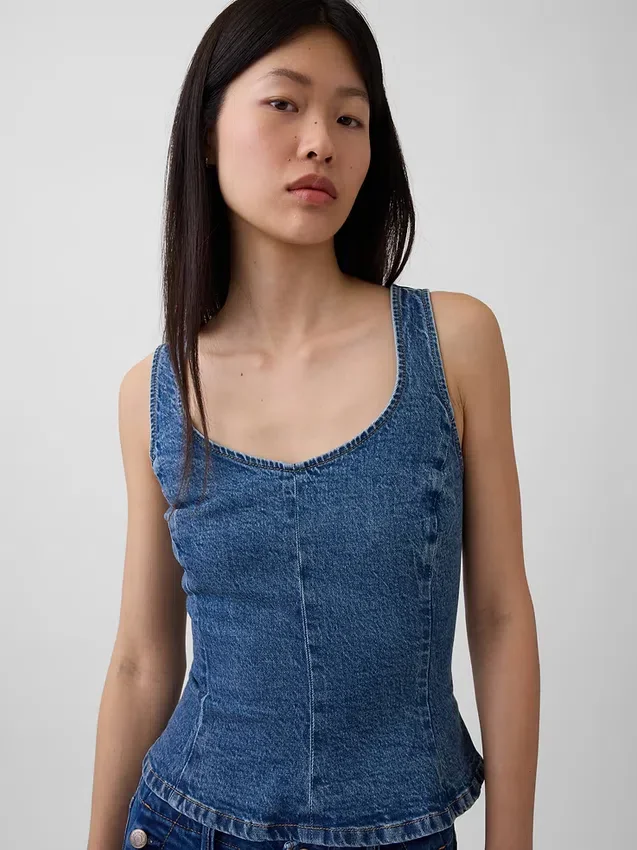 Tajt peplum-top i denim