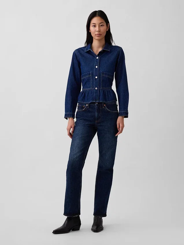 Tajt peplum-top i denim