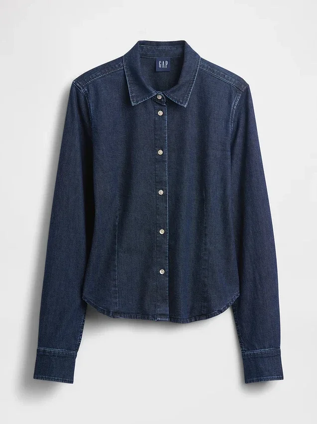 Tajt sittande kort skjorta i denim