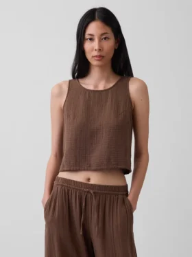Tanktop i bomullsgasväv