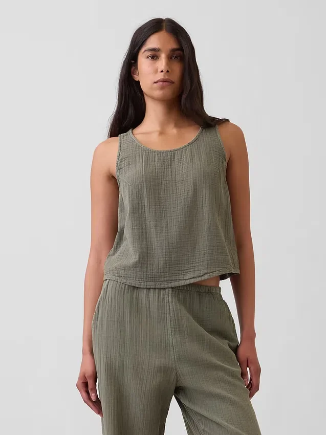 Tanktop i bomullsgasväv