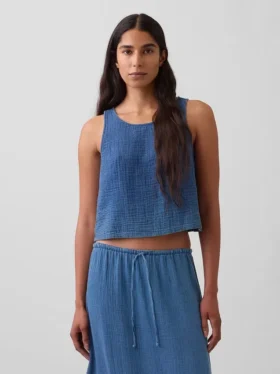 Tanktop i bomullsgasväv