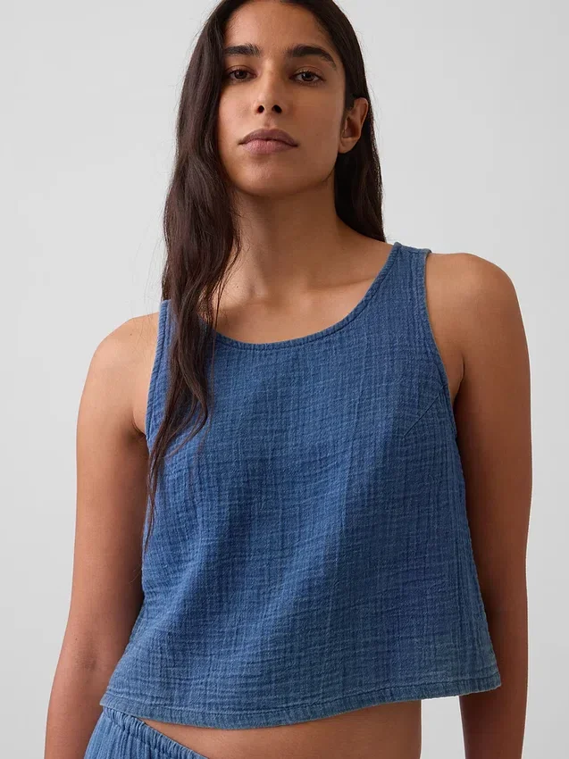 Tanktop i bomullsgasväv