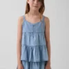 Tanktop i denim med lager-på-lager-design för barn