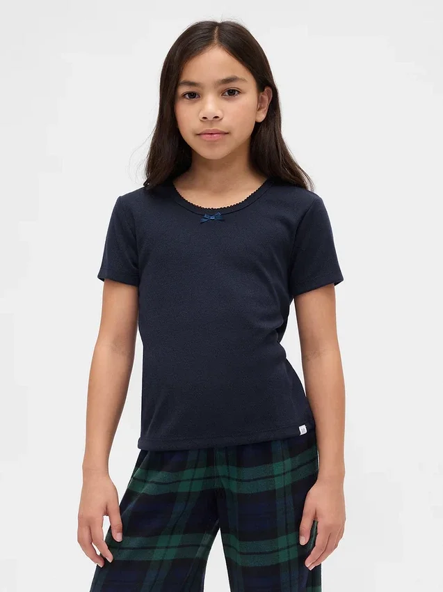 Återvunnen pyjamas-T-shirt med pointellemönster för barn