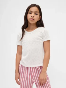 Återvunnen pyjamas-T-shirt med pointellemönster för barn