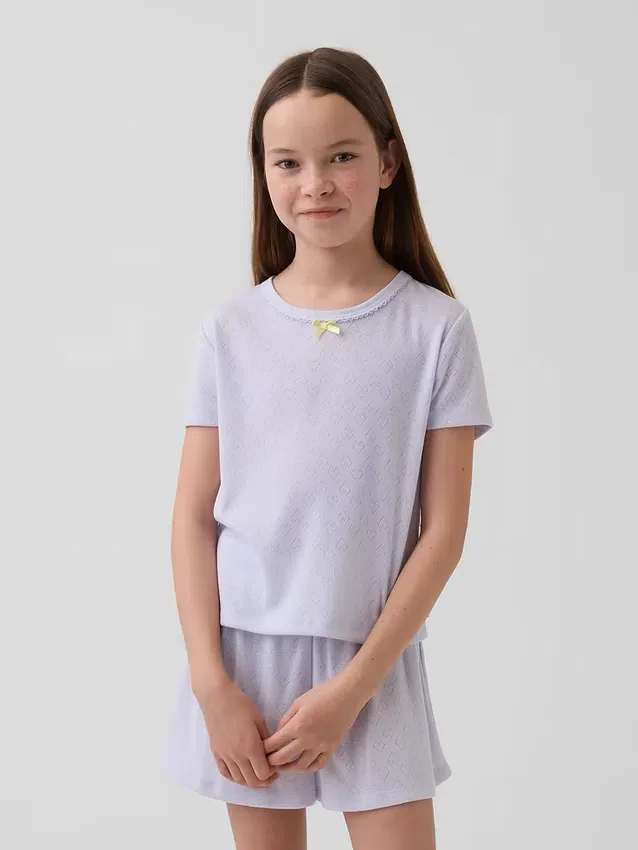 Återvunnen pyjamas-T-shirt med pointellemönster för barn