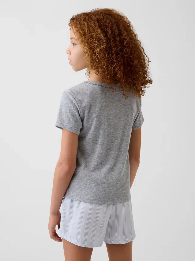 Återvunnen pyjamas-T-shirt med pointellemönster för barn