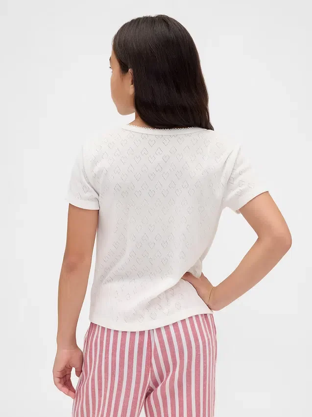 Återvunnen pyjamas-T-shirt med pointellemönster för barn