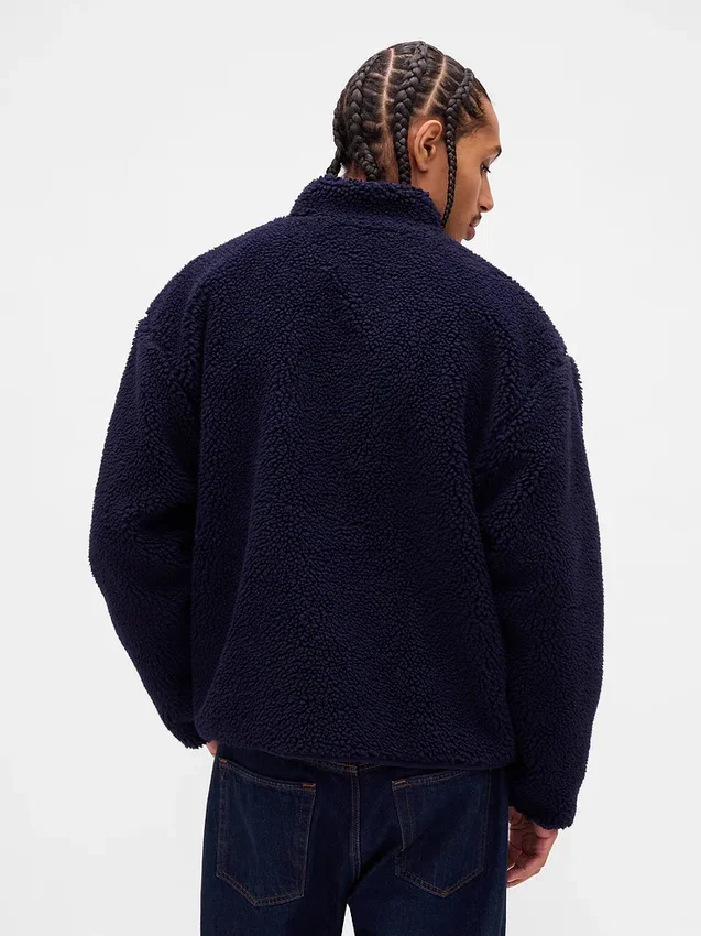 Återvunnen Sherpa-jacka med överdimensionerad logotyp och dragkedja