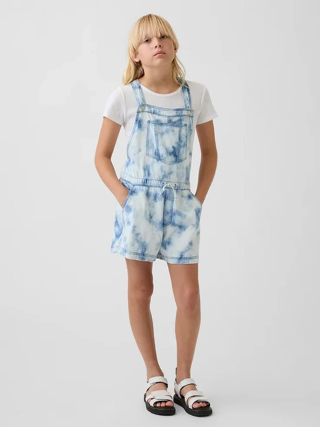 Tie-dye-jeansshorts för barn i avslappnad passform