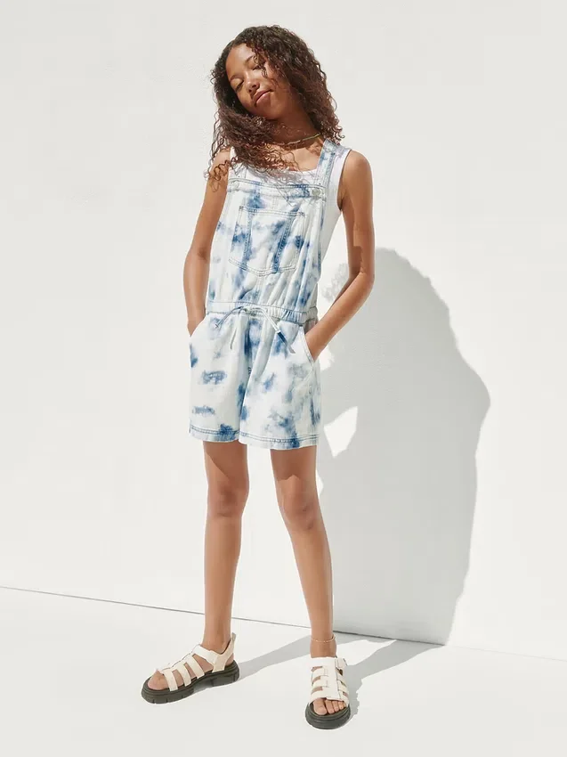 Tie-dye-jeansshorts för barn i avslappnad passform