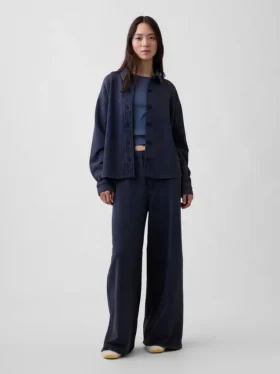 Tjock fransk frotté-skjorta i oversized-modell med knappar fram