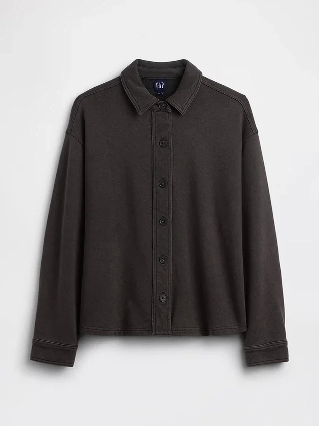 Tjock fransk frotté-skjorta i oversized-modell med knappar fram