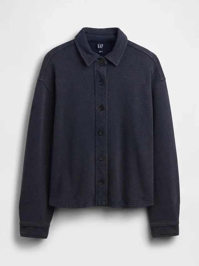 Tjock fransk frotté-skjorta i oversized-modell med knappar fram