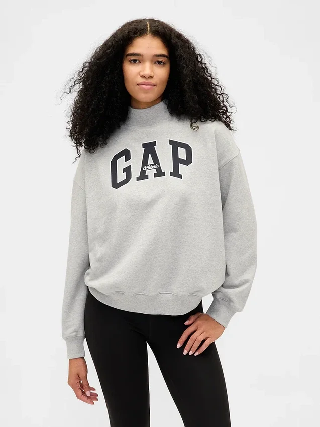 Tjock French Terry-tröja i oversized-modell med hög hals och logotyp