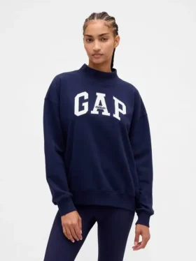 Tjock French Terry-tröja i oversized-modell med hög hals och logotyp