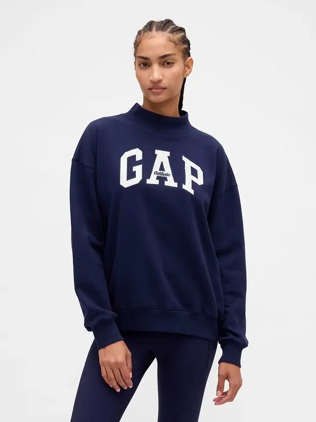 Tjock French Terry-tröja i oversized-modell med hög hals och logotyp