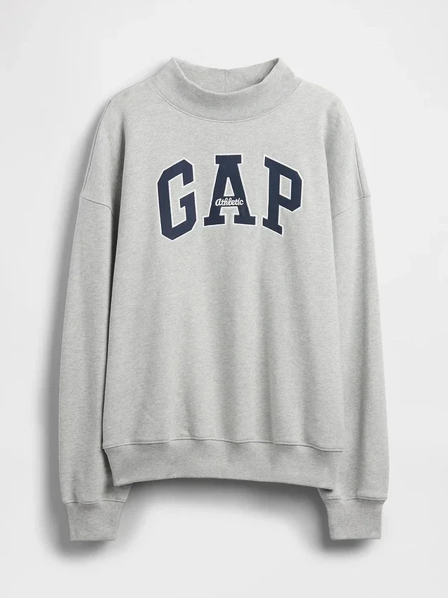 Tjock French Terry-tröja i oversized-modell med hög hals och logotyp