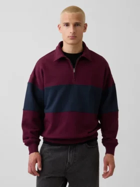 Tjock, oversized tröja med halv dragkedja och ränder