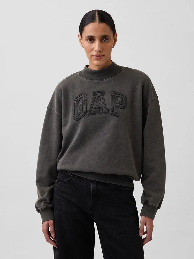 Tjock sweatshirt i fransk frotté med hög krage och oversized-passform