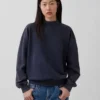 Tjock sweatshirt i fransk frotté med hög krage och oversized-passform