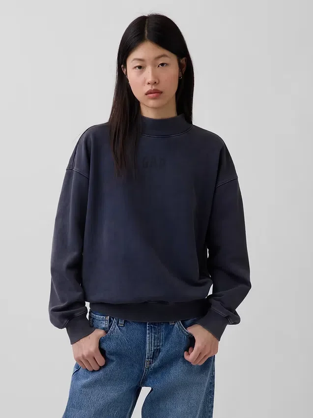 Tjock sweatshirt i fransk frotté med hög krage och oversized-passform