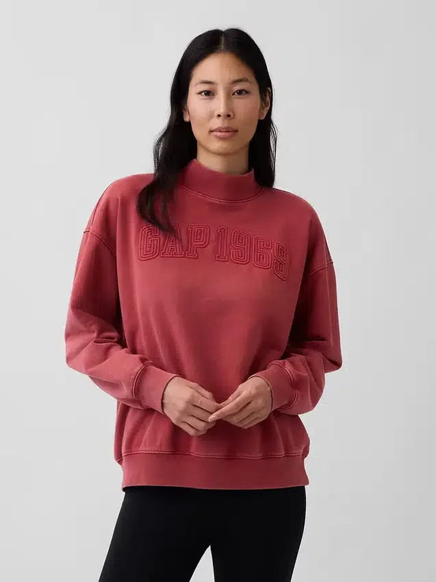 Tjock sweatshirt i fransk frotté med hög krage och oversized-passform