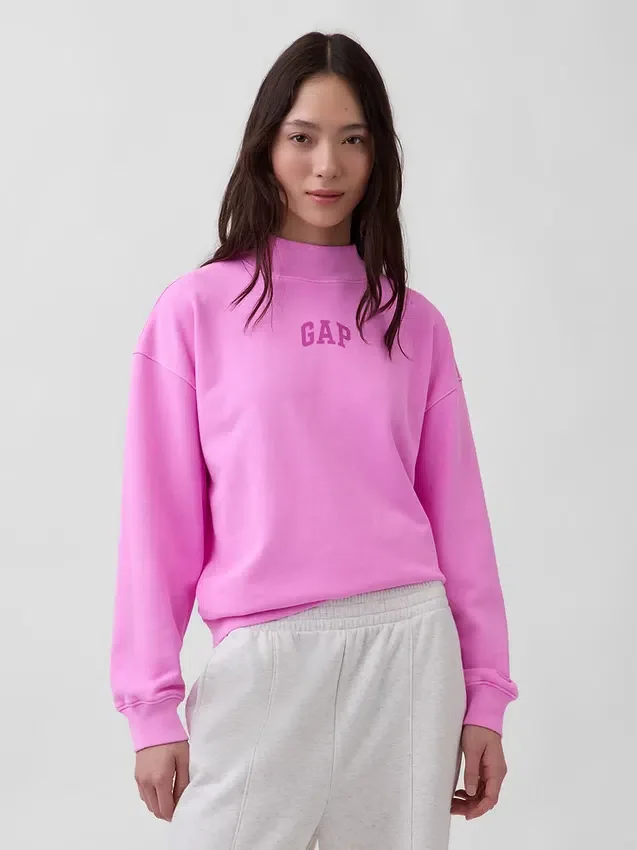 Tjock sweatshirt i fransk frotté med hög krage och oversized-passform