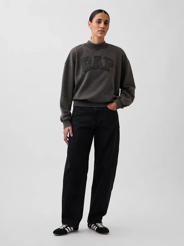 Tjock sweatshirt i fransk frotté med hög krage och oversized-passform