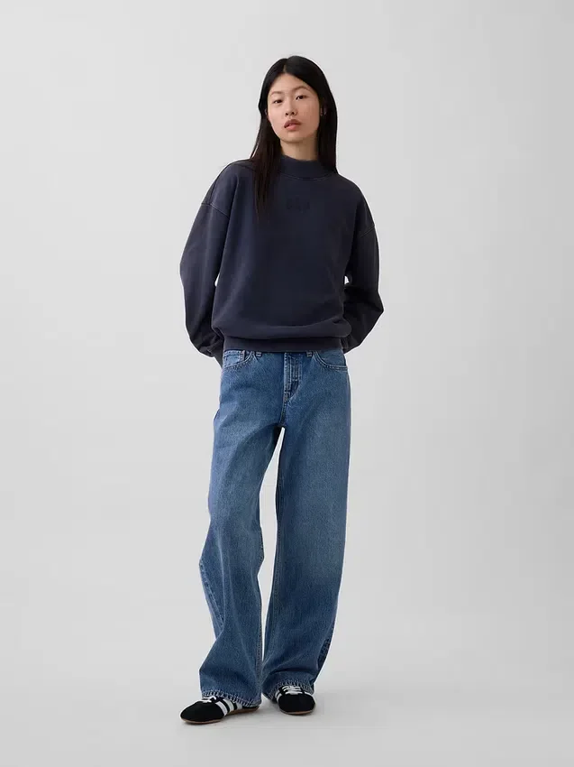 Tjock sweatshirt i fransk frotté med hög krage och oversized-passform
