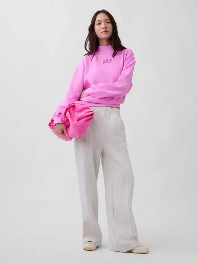 Tjock sweatshirt i fransk frotté med hög krage och oversized-passform