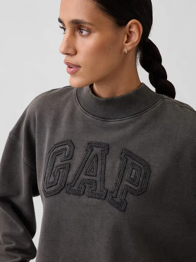 Tjock sweatshirt i fransk frotté med hög krage och oversized-passform