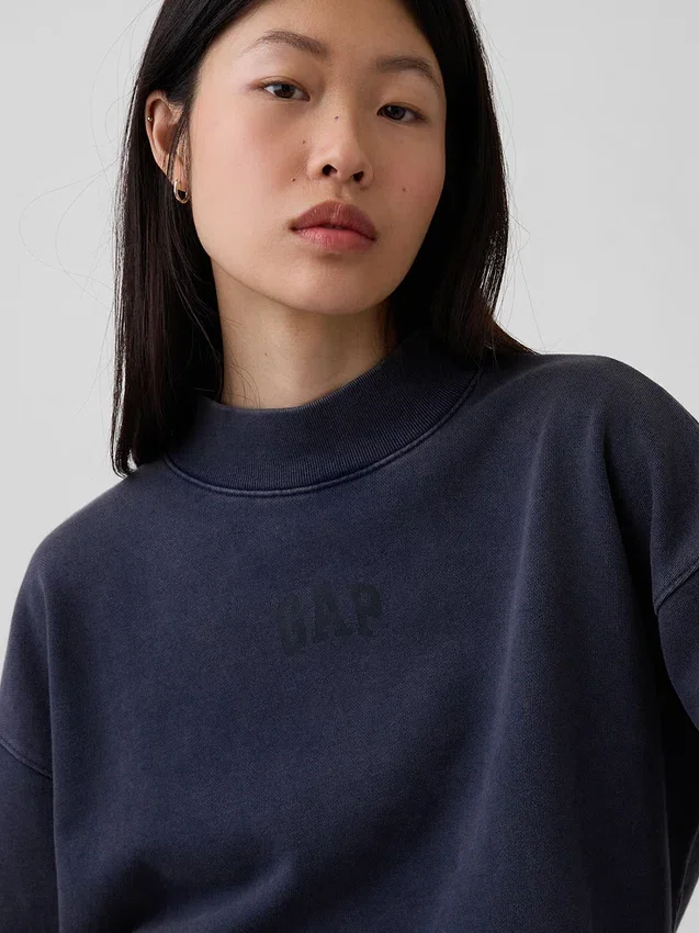 Tjock sweatshirt i fransk frotté med hög krage och oversized-passform