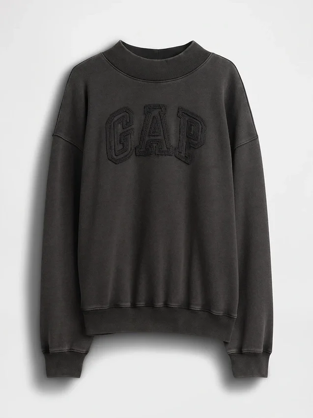 Tjock sweatshirt i fransk frotté med hög krage och oversized-passform