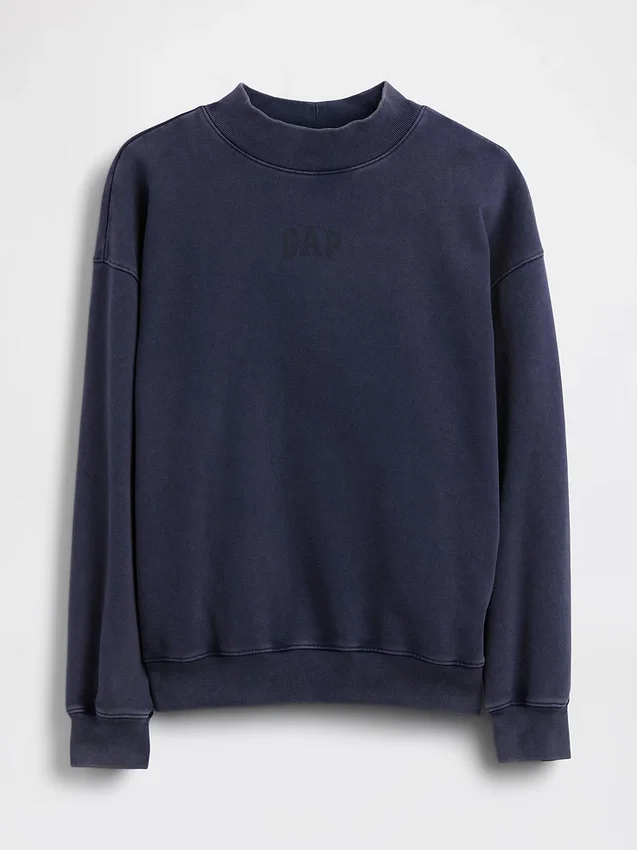 Tjock sweatshirt i fransk frotté med hög krage och oversized-passform