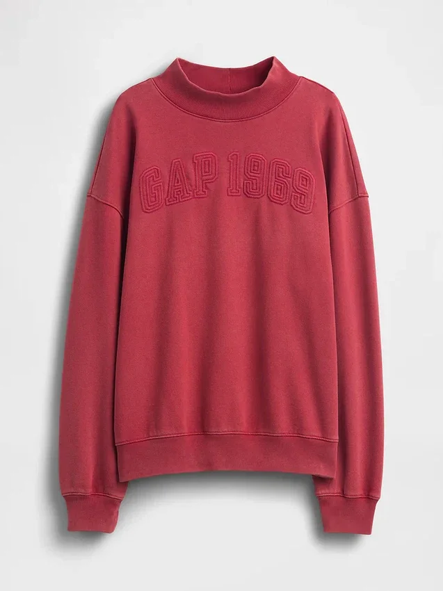 Tjock sweatshirt i fransk frotté med hög krage och oversized-passform