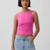 Tätstickad jersey-tanktop med båthals och kort passform