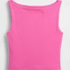 Tätstickad jersey-tanktop med båthals och kort passform