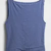 Tätstickad jersey-tanktop med båthals och kort passform
