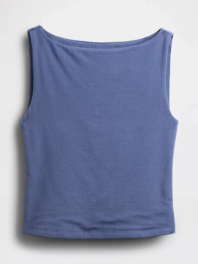 Tätstickad jersey-tanktop med båthals och kort passform