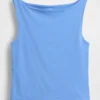 Tätstickad jersey-tanktop med båthals och kort passform