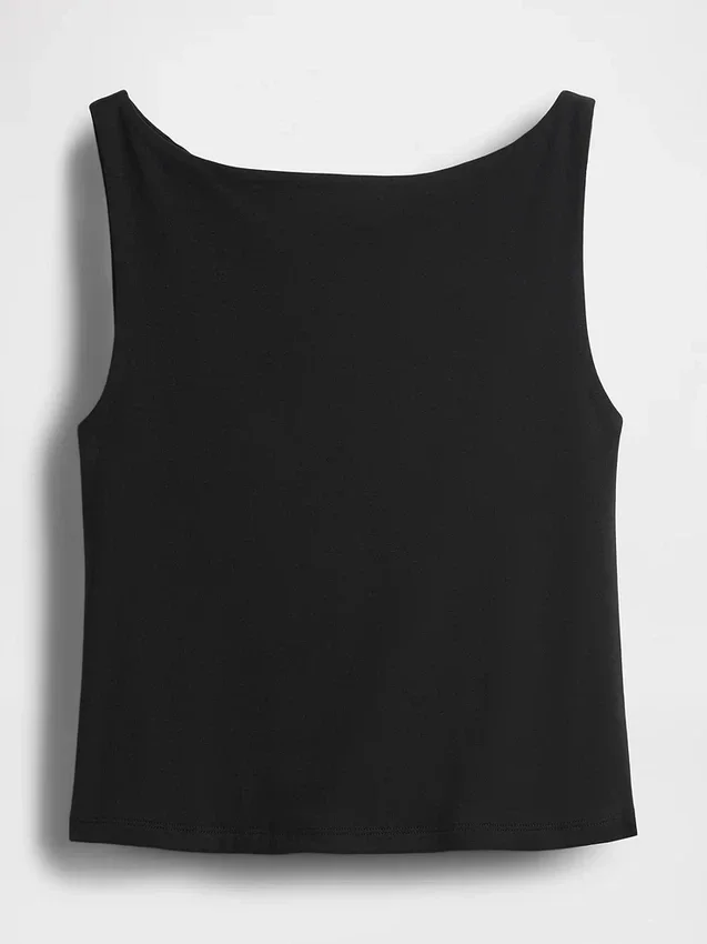 Tätstickad jersey-tanktop med båthals och kort passform